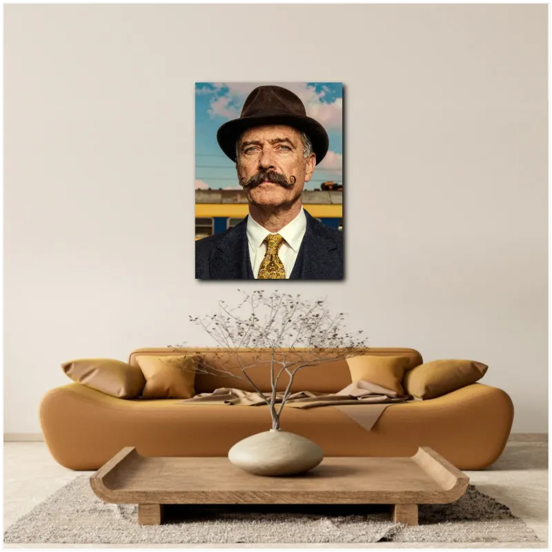 Gentleman Portrait Retro Style Vintage Blue Canvas