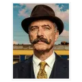 Gentleman Portrait Retro Style Vintage Blue Canvas