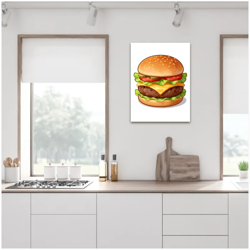 Ζουμερό Cheeseburger Pop Art Εικονογράφηση Καφέ
