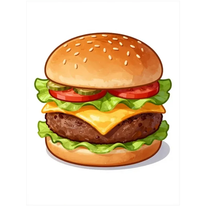 Ζουμερό Cheeseburger Pop Art Εικονογράφηση Καφέ