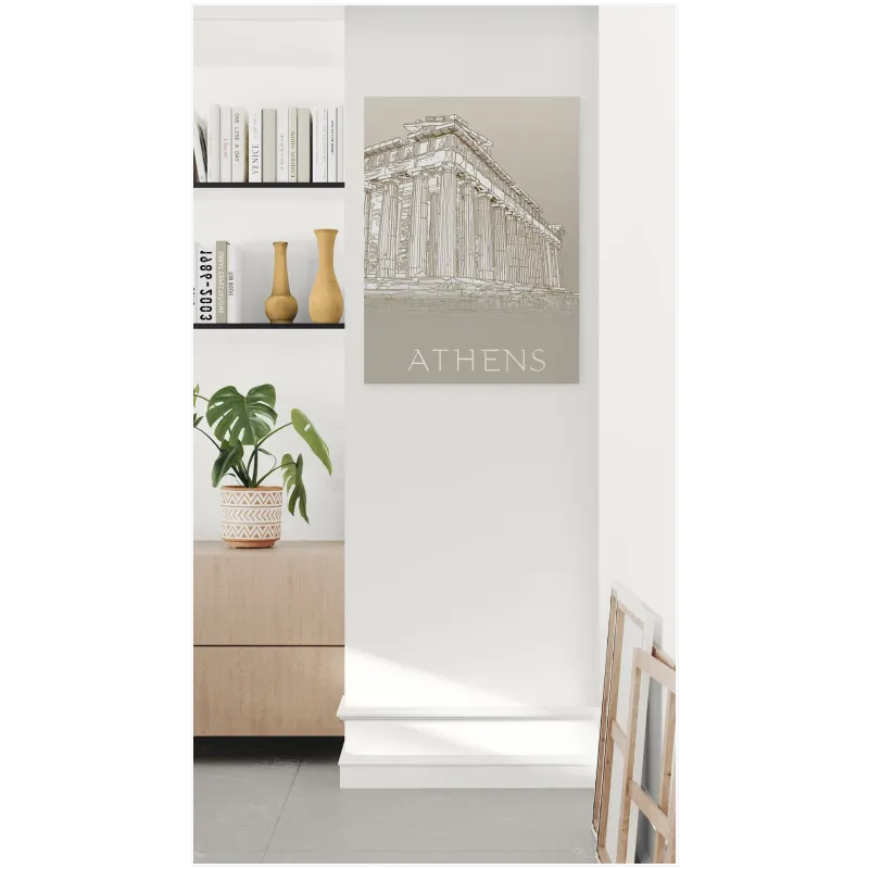 Parthenon Athens Minimal Line Art Beige Poster
