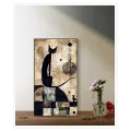 Black Cat Abstract Vintage Earth Tone Canvas