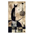 Black Cat Abstract Vintage Earth Tone Canvas