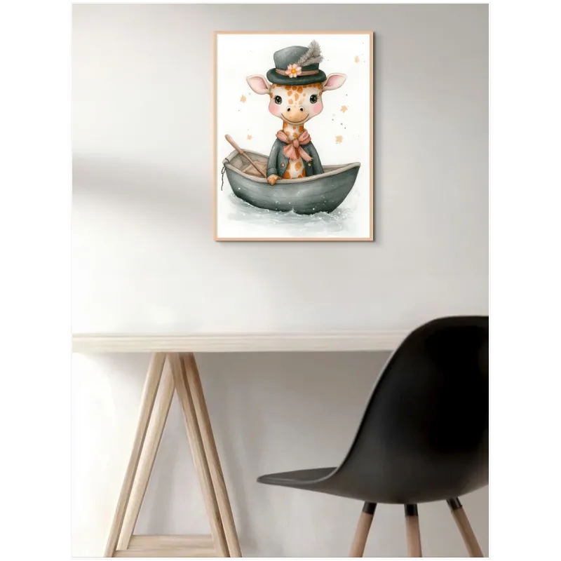 Little Giraffe in Rowboat Watercolor Nursery Art