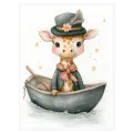 Little Giraffe in Rowboat Watercolor Nursery Art