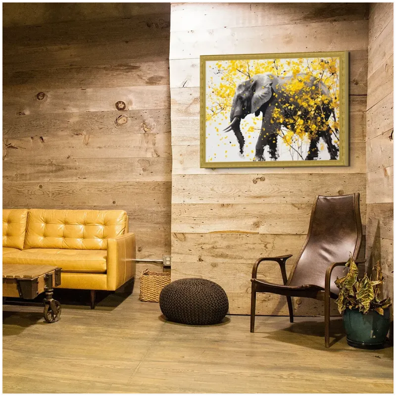Elephant in Abstract Landscape with Yellow Foliage