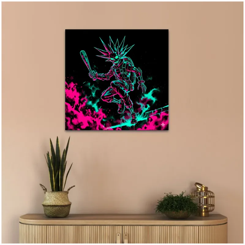 Σκελετός Punk με Ρόπαλο Neon Magenta Cyan
