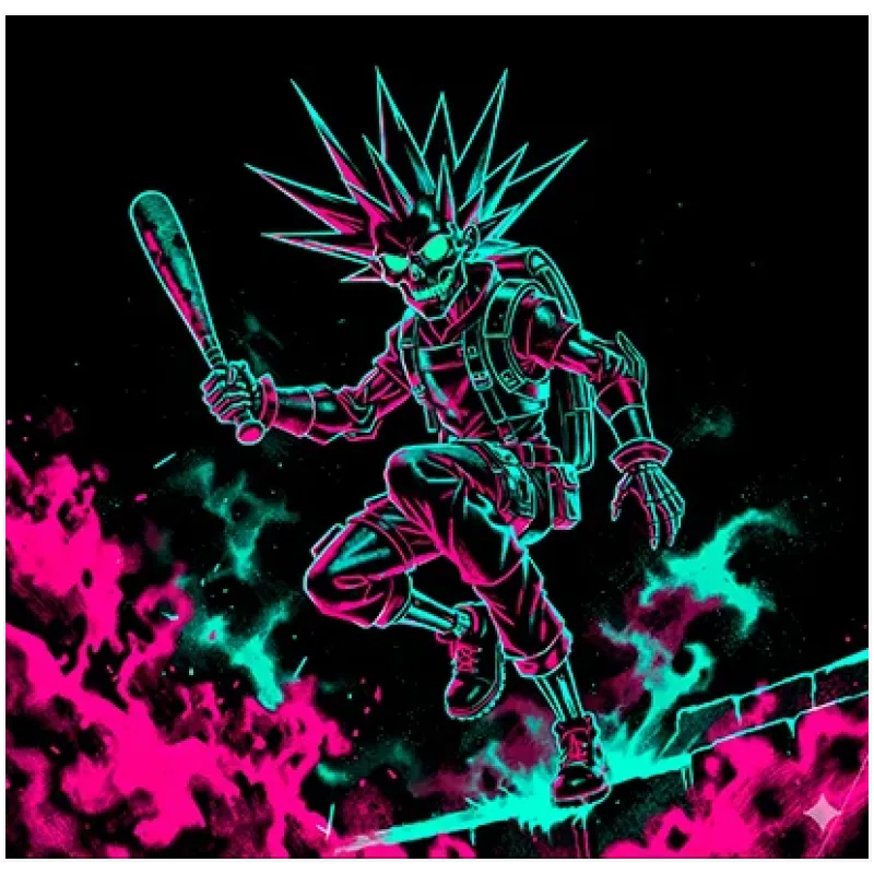 Σκελετός Punk με Ρόπαλο Neon Magenta Cyan