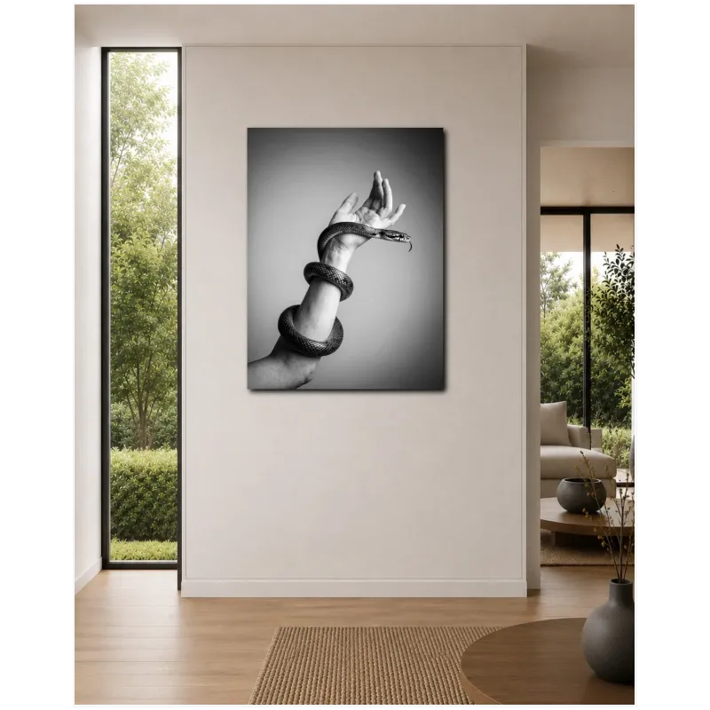 Snake Entwined Around Arm Black and White Photography