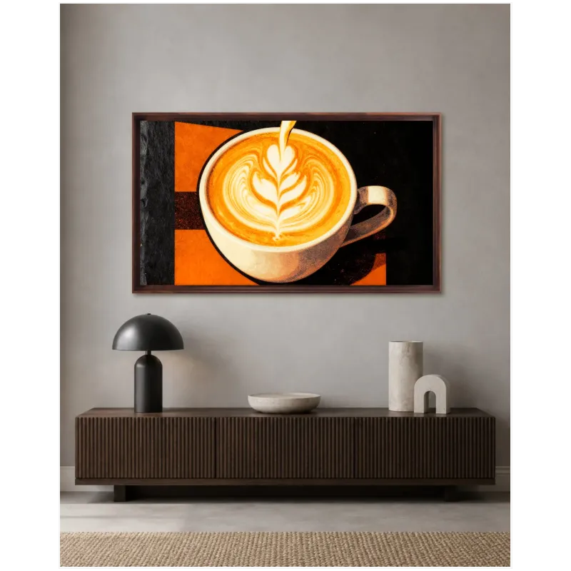 Φλιτζάνι Καφέ Latte Art Μοντέρνος Πίνακας σε Καφέ και Πορτοκαλί Τόνους