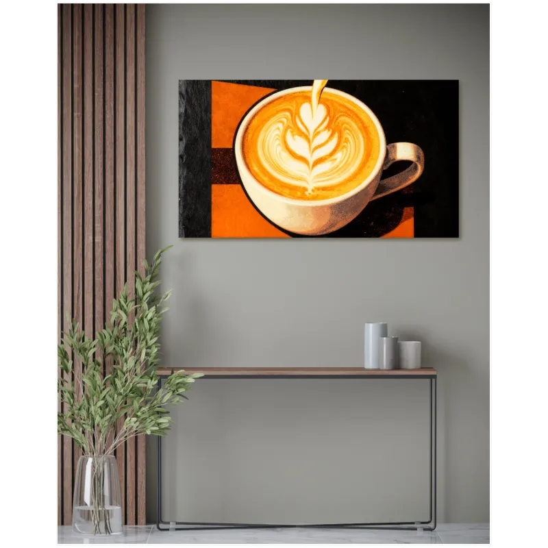 Φλιτζάνι Καφέ Latte Art Μοντέρνος Πίνακας σε Καφέ και Πορτοκαλί Τόνους