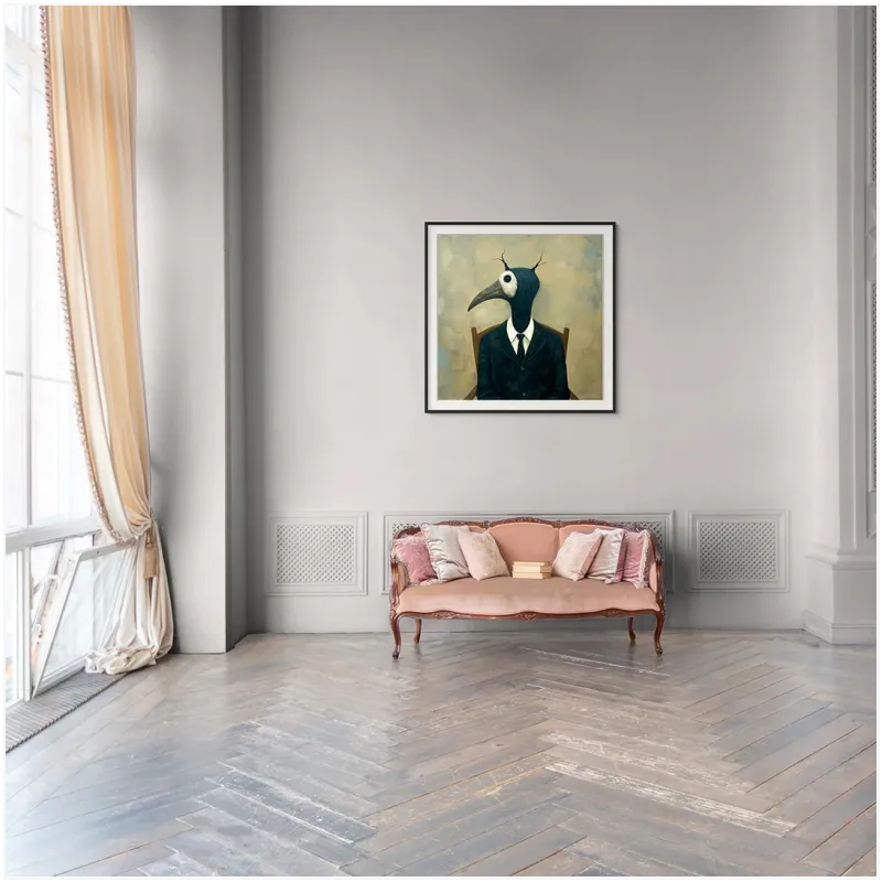Surreal Bird Character in Vintage Suit Canvas Art
