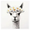 Cute Alpaca with Daisy Crown White Minimal