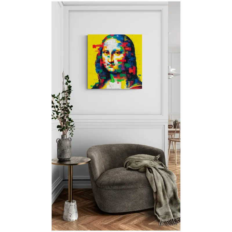 Μόνα Λίζα Pixel Art Πορτραίτο Έντονο Κίτρινο Background
