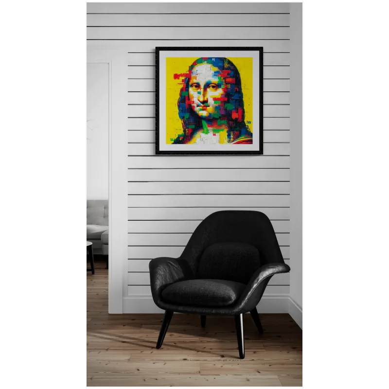 Μόνα Λίζα Pixel Art Πορτραίτο Έντονο Κίτρινο Background