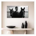 Classic Man with Horses Black and White Canvas