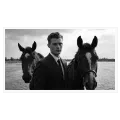 Classic Man with Horses Black and White Canvas