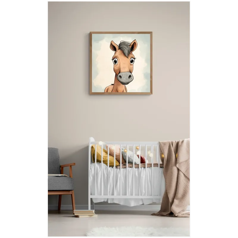 Cute Horse Portrait Illustration in Brown and Soft Blue