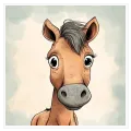 Cute Horse Portrait Illustration in Brown and Soft Blue