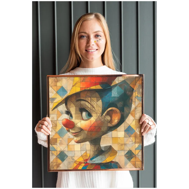 Geometric Pinocchio Portrait In Colorful Cubist Style