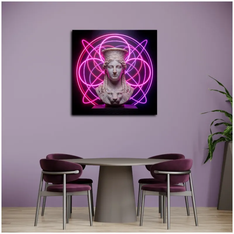 Αρχαίο Άγαλμα Καρυάτιδας με Νέον Κύκλους Magenta