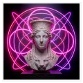 Αρχαίο Άγαλμα Καρυάτιδας με Νέον Κύκλους Magenta
