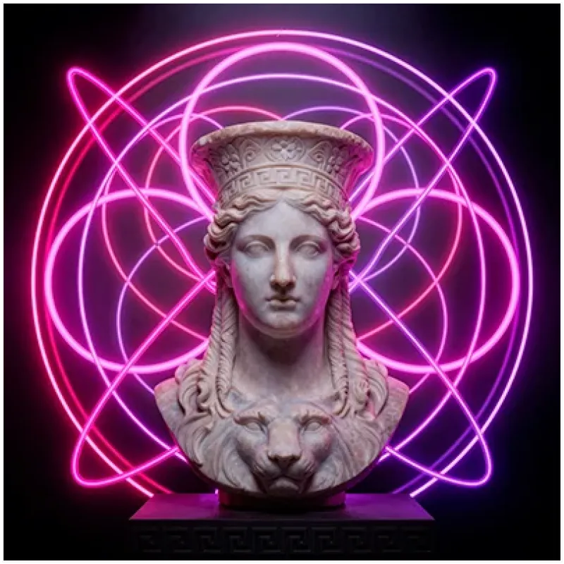 Αρχαίο Άγαλμα Καρυάτιδας με Νέον Κύκλους Magenta