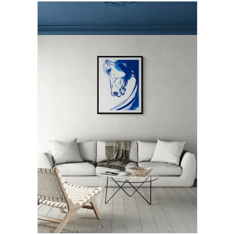 Blue Horse Line Art Minimalist Canvas Print