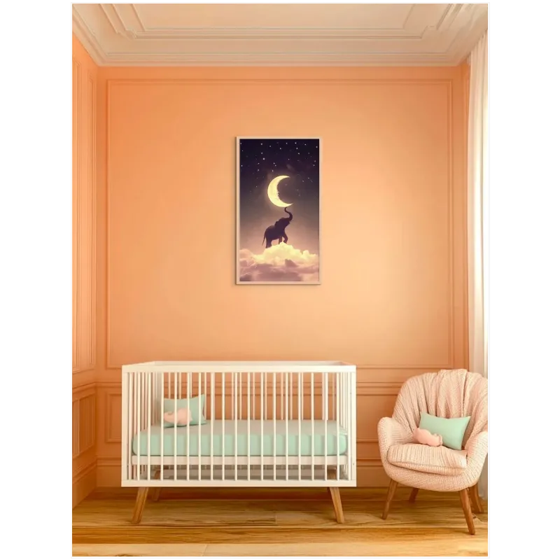 Elephant on Clouds with Crescent Moon Magical Night Glow