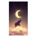 Elephant on Clouds with Crescent Moon Magical Night Glow