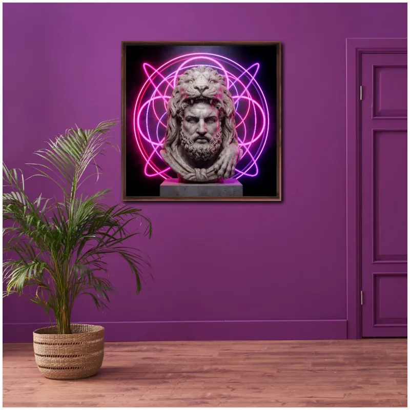 Άγαλμα Ηρακλή με Λεοντή Neon Φόντο