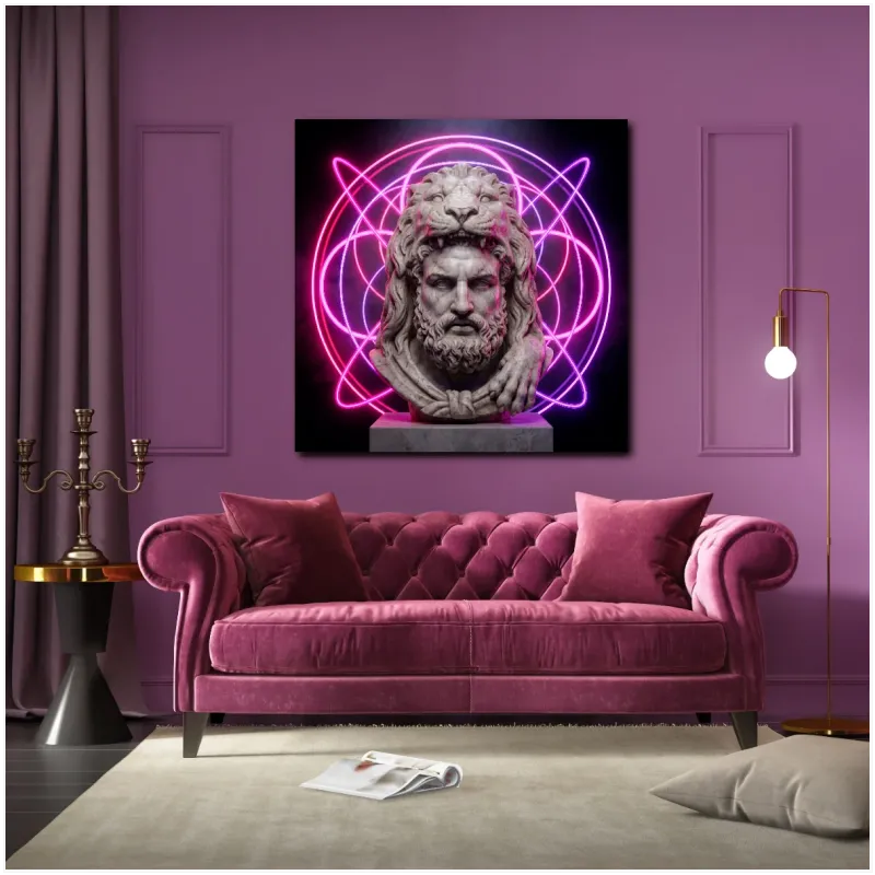 Άγαλμα Ηρακλή με Λεοντή Neon Φόντο