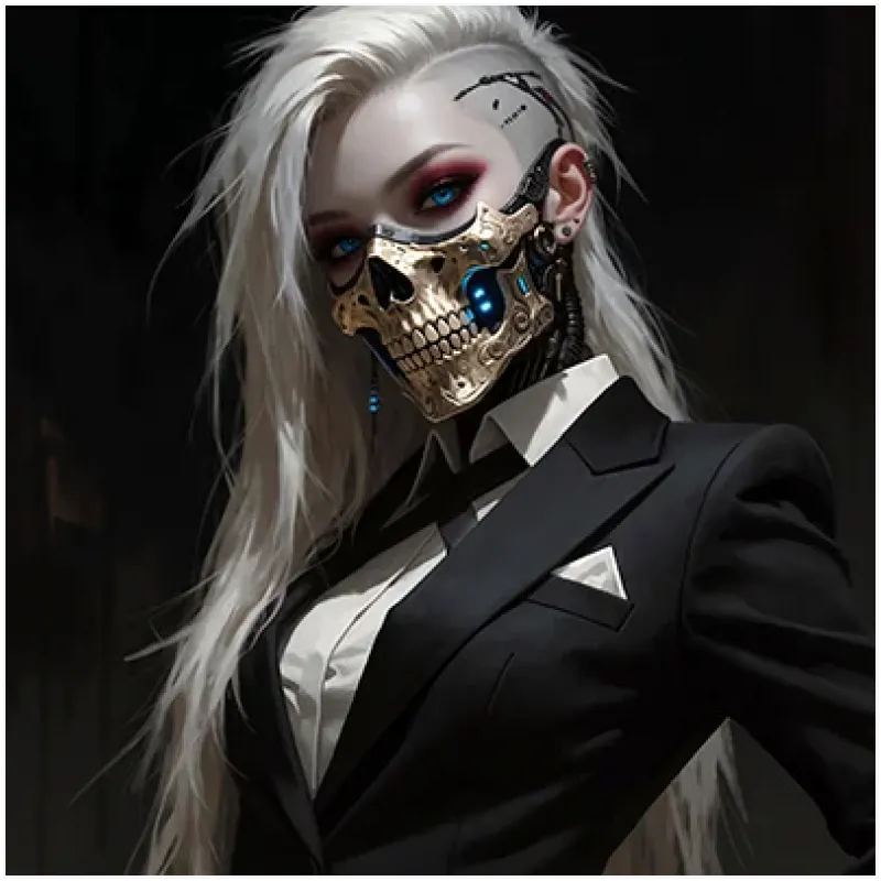 Φουτουριστική Γυναίκα Cyberpunk με Χρυσή Μάσκα Νεκροκεφαλής