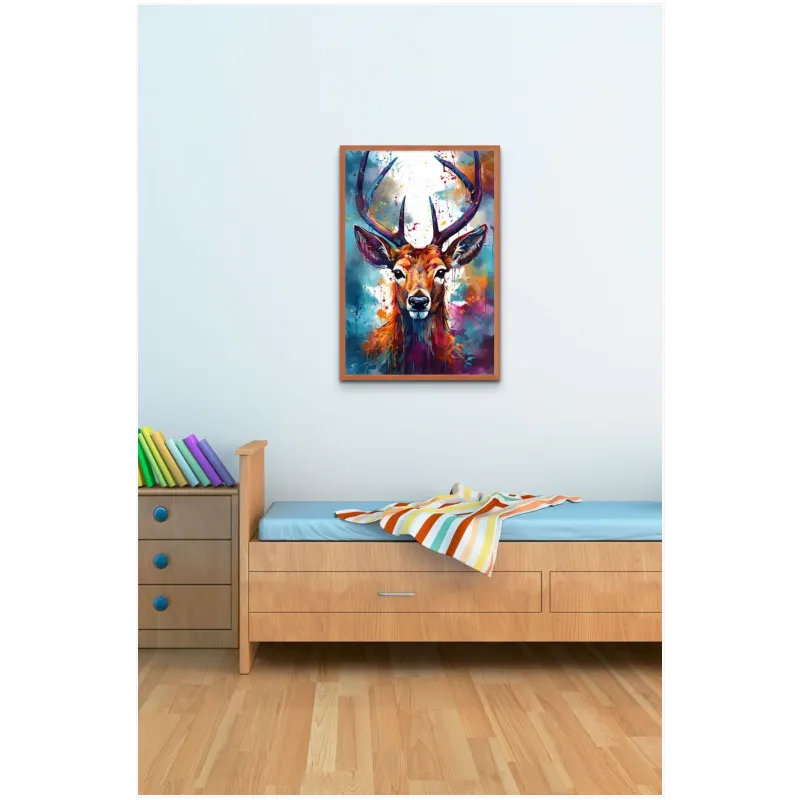 Majestic Deer Modern Watercolor Colorful Canvas Art