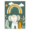 Cute Elephant with Rainbow Green Canvas Print