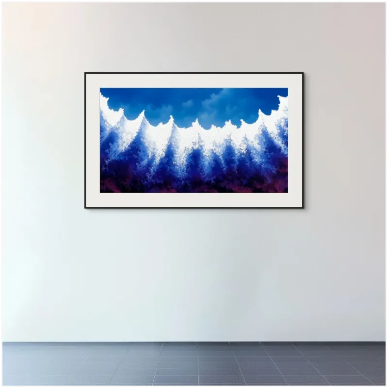Abstract Ocean Waves Painting in Blue and White