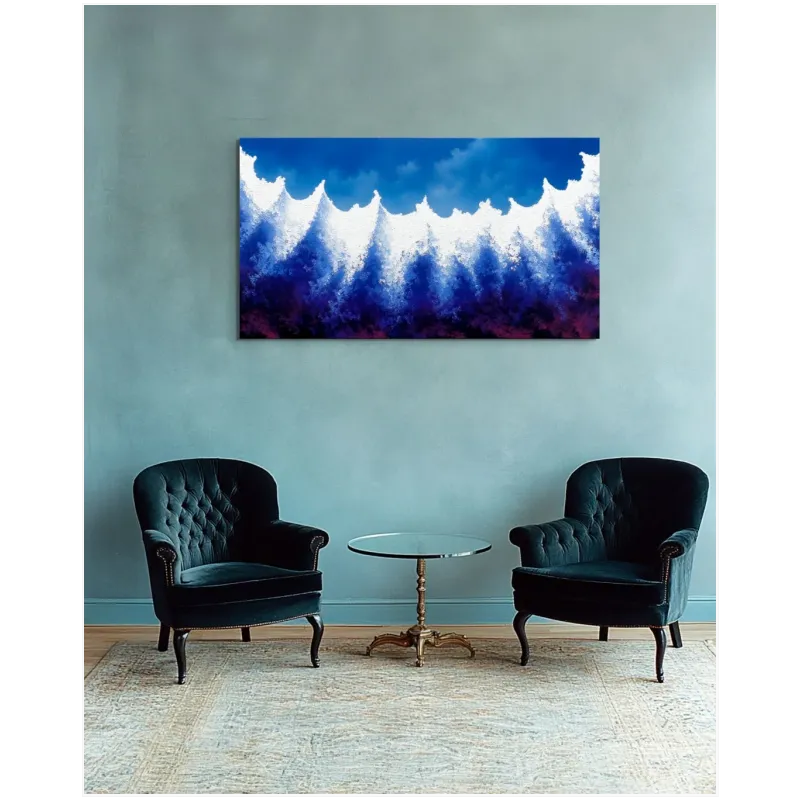 Abstract Ocean Waves Painting in Blue and White