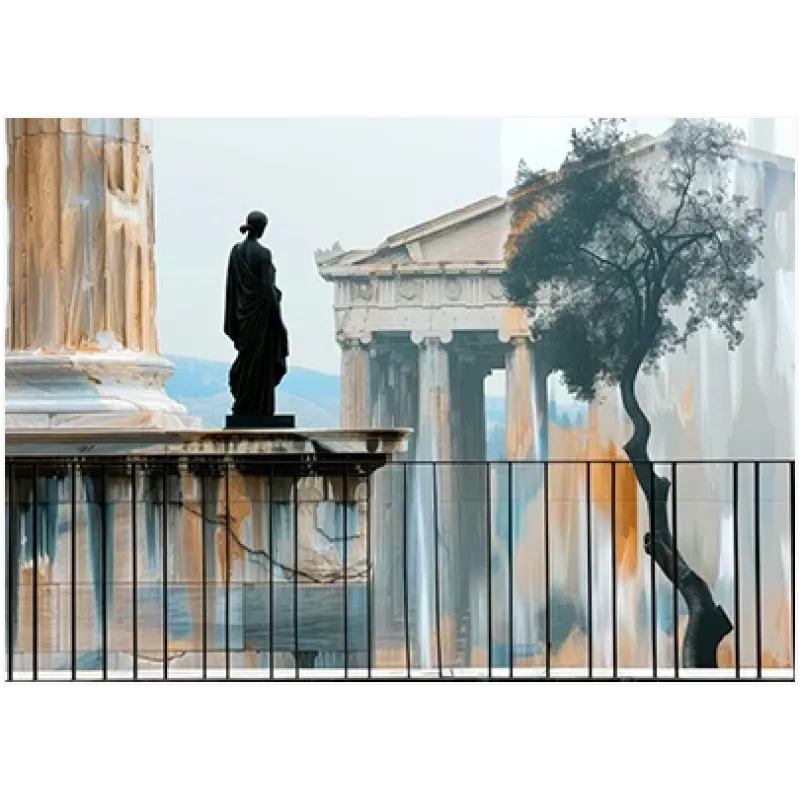 Αρχαίο Ελληνικό Άγαλμα Ναός Αφηρημένη Σύνθεση
