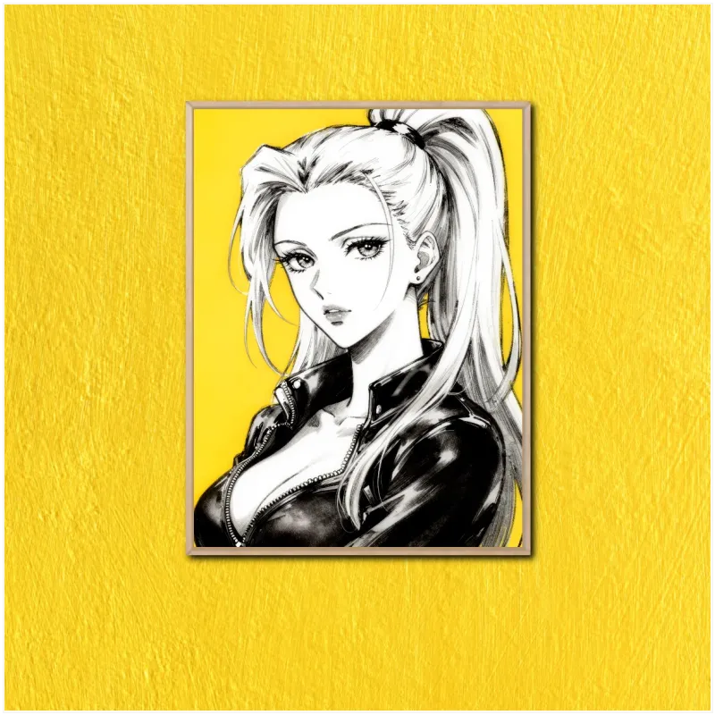 Πορτραίτο Γυναίκας Anime Manga σε Φωτεινό Κίτρινο Φόντο