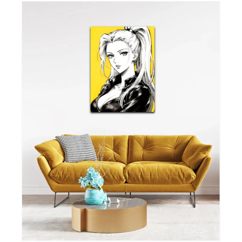 Πορτραίτο Γυναίκας Anime Manga σε Φωτεινό Κίτρινο Φόντο
