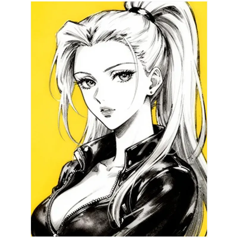 Πορτραίτο Γυναίκας Anime Manga σε Φωτεινό Κίτρινο Φόντο