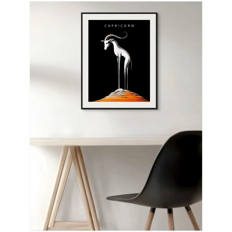 Απεικόνιση Αιγόκερως Minimalist Zodiac Art Μαύρο Φόντο