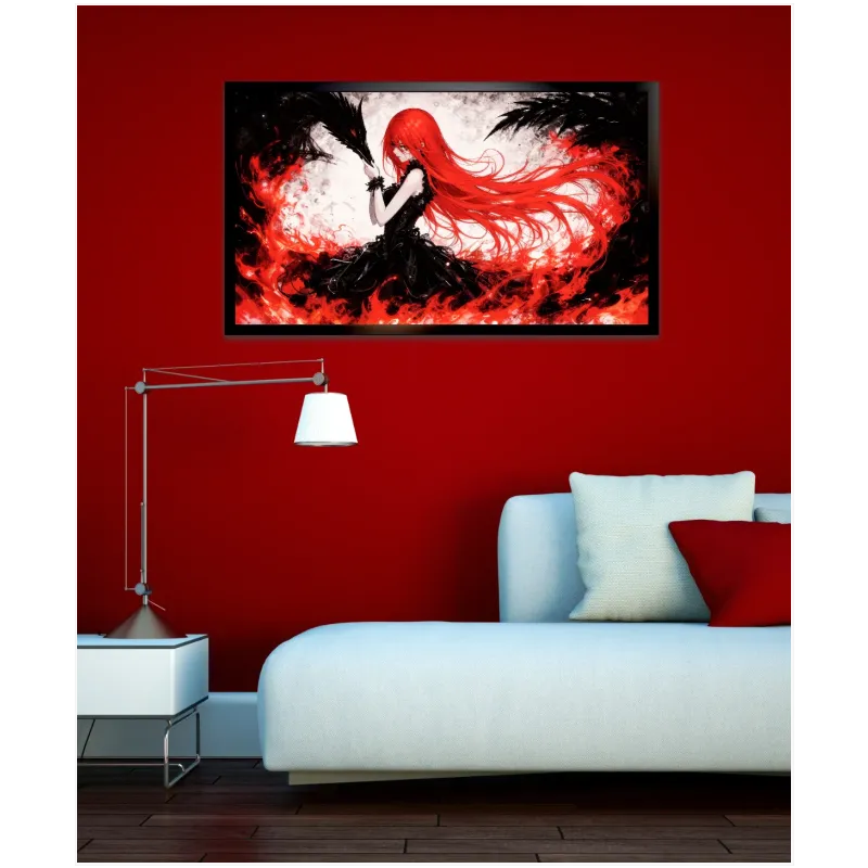 Anime Girl with Red Hair Dark Fantasy Canvas Art