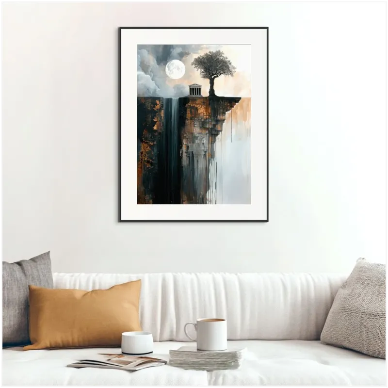 Αρχαίος Ναός στο Γκρεμό με Πανσέληνο Surrealist Fine Art
