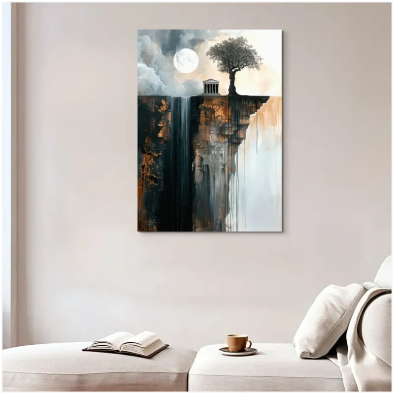 Αρχαίος Ναός στο Γκρεμό με Πανσέληνο Surrealist Fine Art