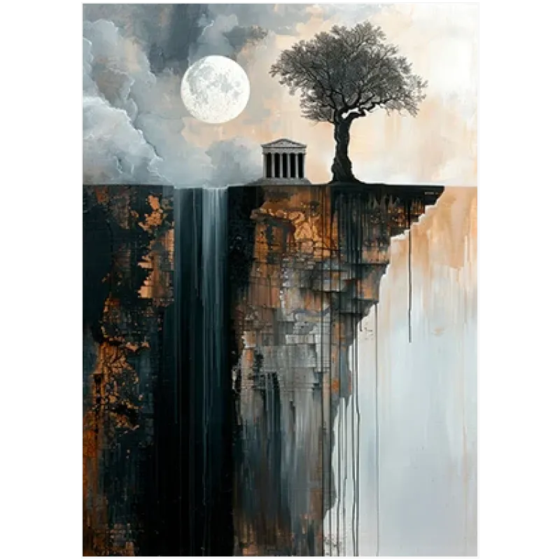 Αρχαίος Ναός στο Γκρεμό με Πανσέληνο Surrealist Fine Art