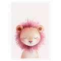 Cute Sleeping Lion Watercolor Pink Nursery Art