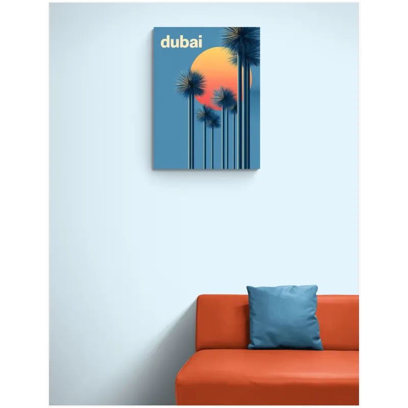 Dubai Travel Retro Minimalist Poster Palm Trees Blue