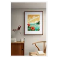 Vintage Caribbean Poster with Tropical Hibiscus Flowers
