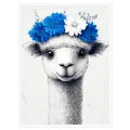 Sweet Alpaca Portrait with Blue Floral Crown
